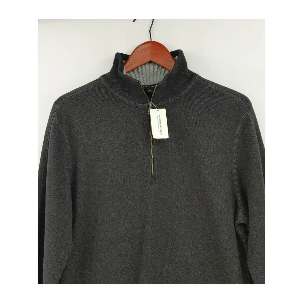 Banana Republic Sweater Mens Medium Heather Gray 1/4 Zip‎ 100% Cotton Jumper
